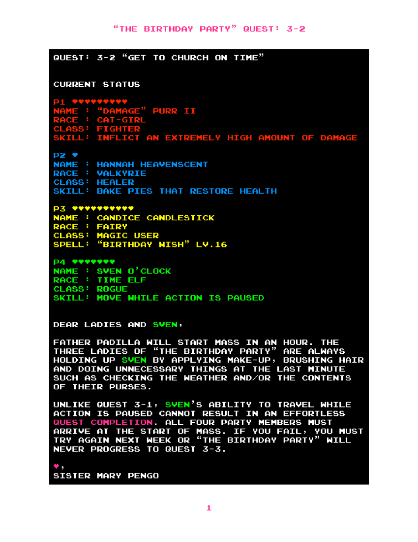 The Birthday Party Quest 3-2, page 01